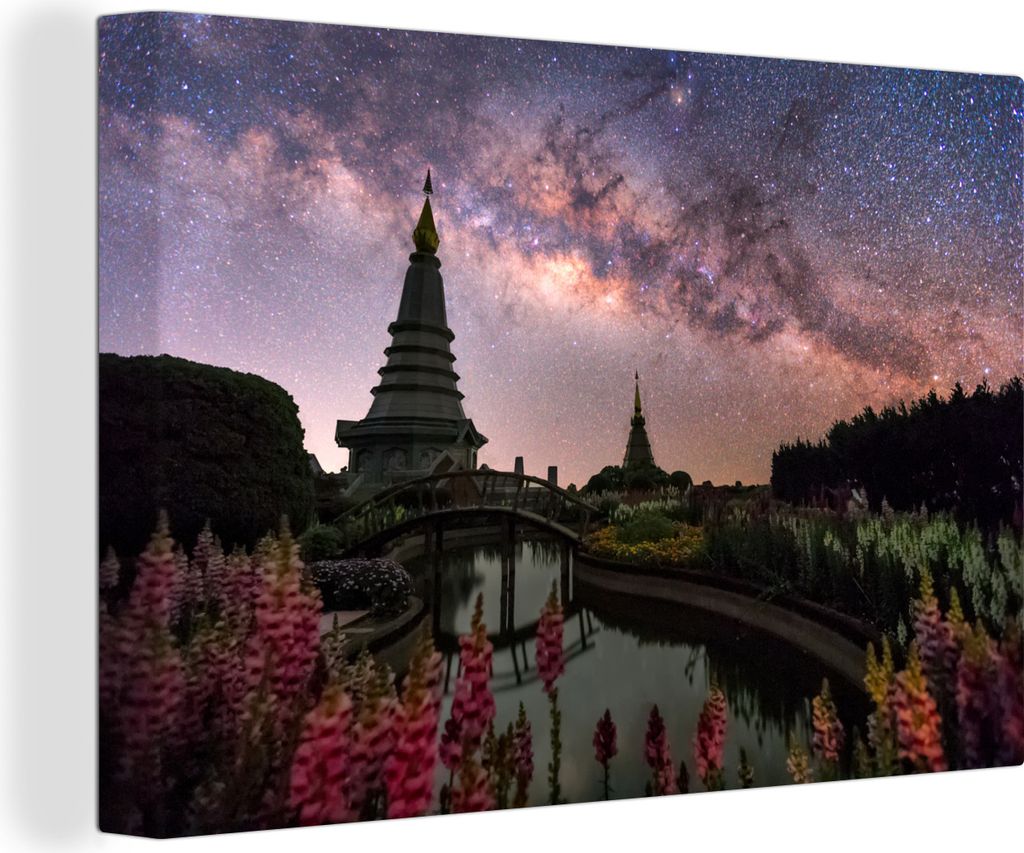 OneMillionCanvasses - Leinwandbilder - 150x100 cm, Tempel unter dem Sternenhimmel Nepals, Wandbilder Kunstdruck Wanddekoration