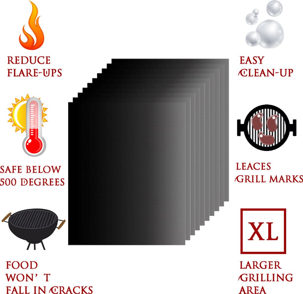 10er Set BBQ Grillmatte aus Teflon Antihaft Grillmatten zum Produktbild 3