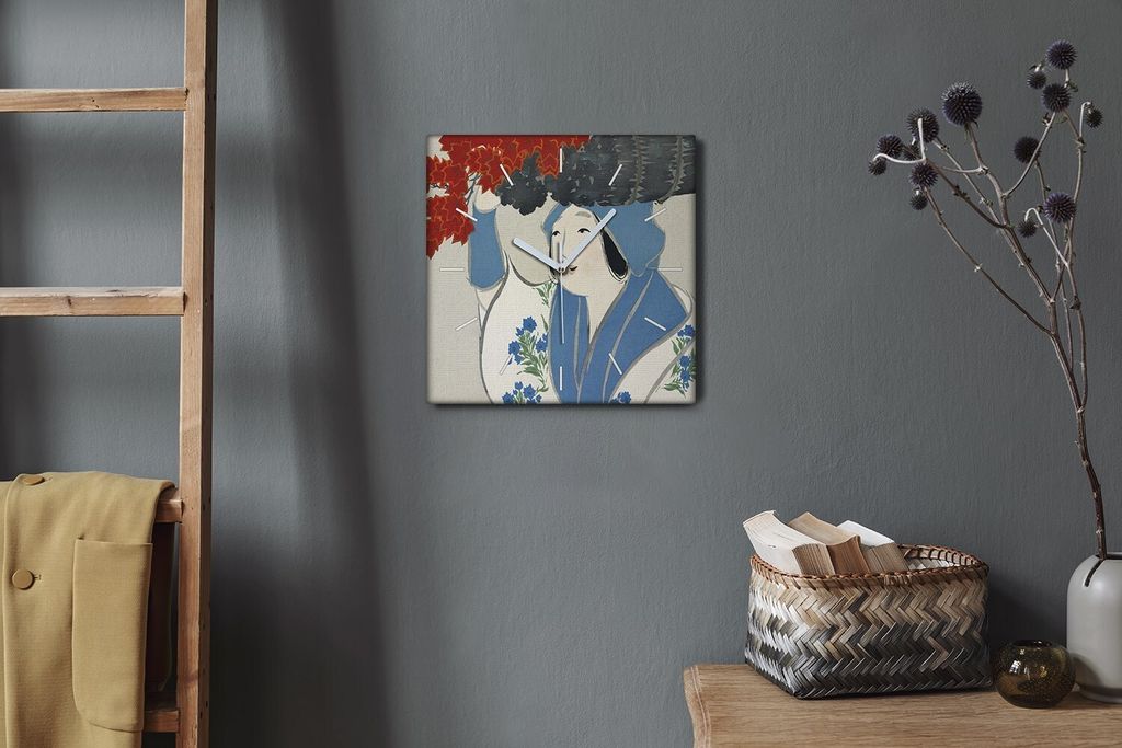 Coloray Hodiny Unikátní 30x30 cm Tiché hodiny Pro obývací pokoj a kuchyň Nástěnné hodiny Plátno Bílé ručičky hodin - Seznam žen kimono