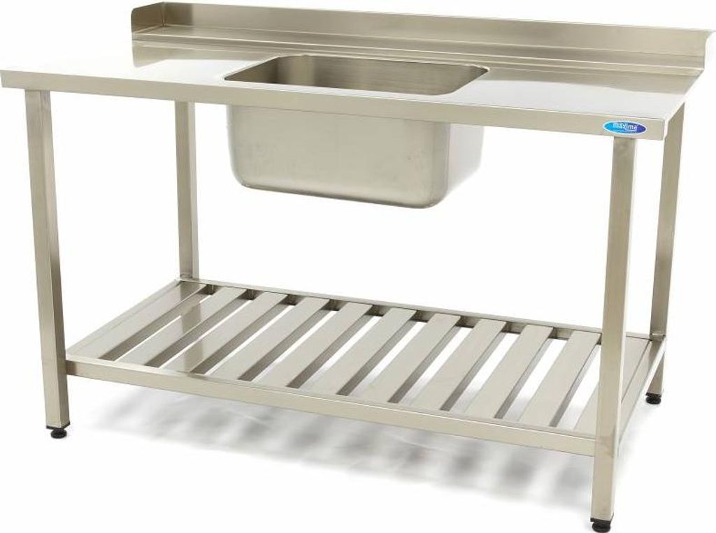 Maxima - Gastro Geschirrspültisch - 140 x 75 cm - rechts - mit Waschbecken und Backsplash - inkl. Lagerregal
