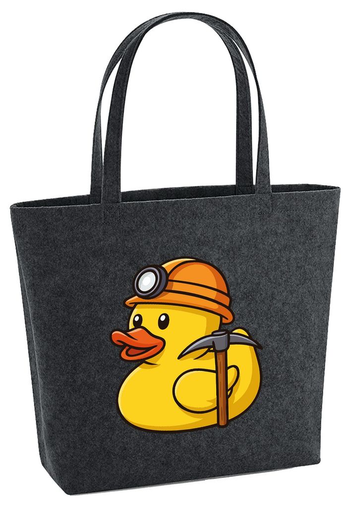 Huuraa Filzshopper Quietscheente Bergbau Gummiente Glück auf 22 Liter Charcoal Melange Filztasche Geschenkidee