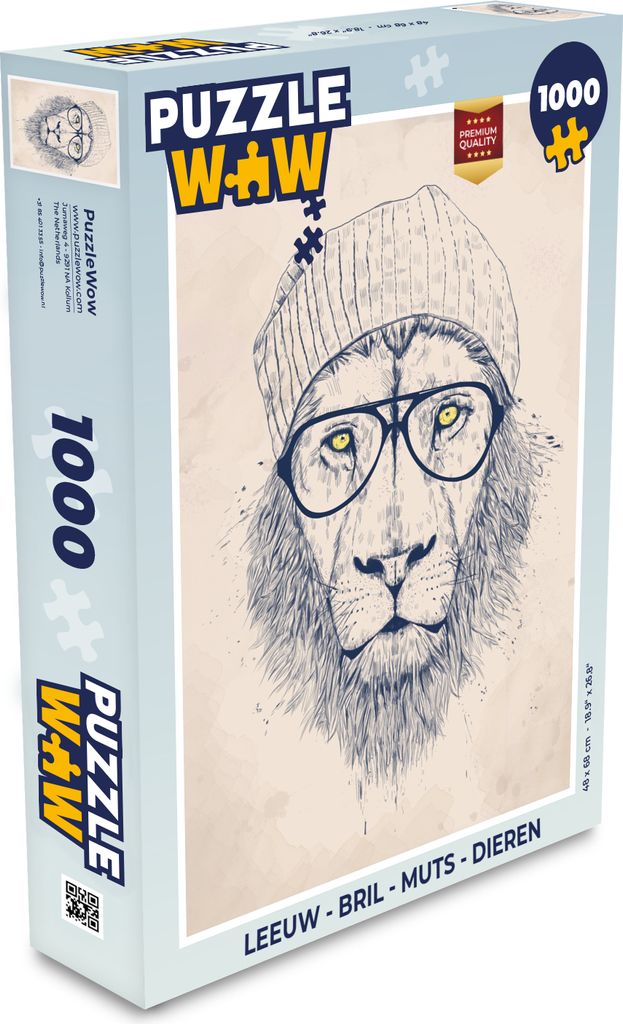 MuchoWow Puzzle 1000 Teile Löwe - Brille - Hut - Tiere - Spielzeug - Alt und Jung - Spiele - Puzzeln