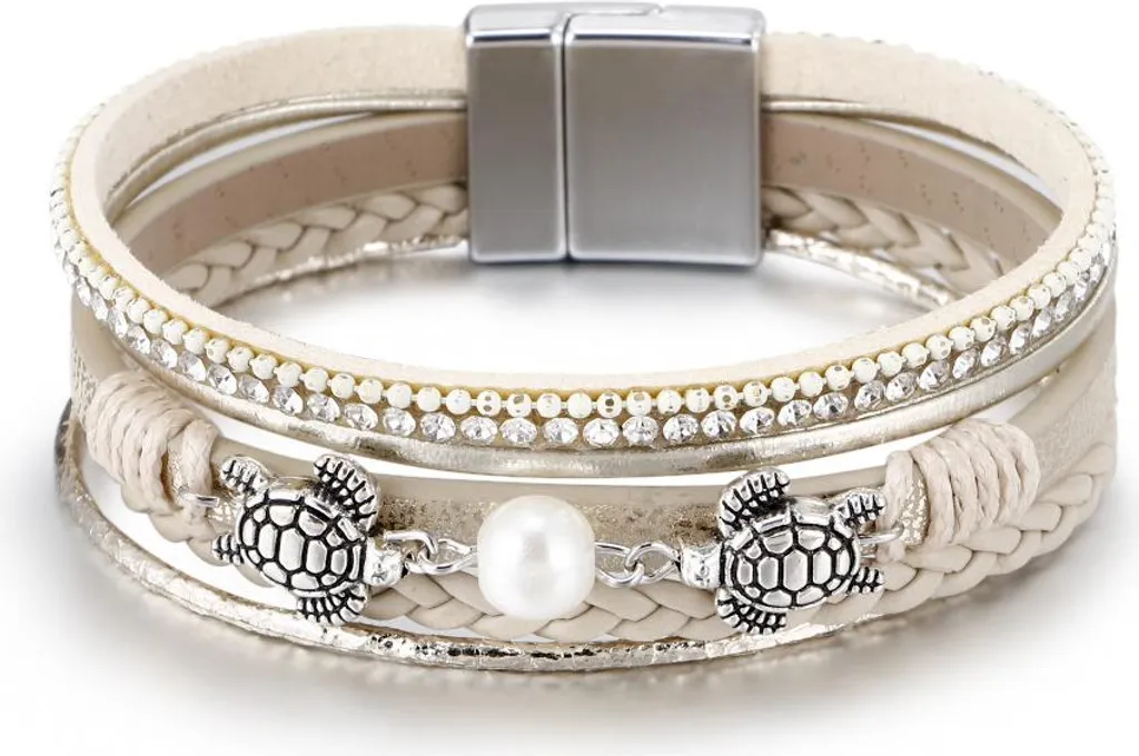 Bracelet ethnique perle et fermoir tortue 19 cm pour femme élégante