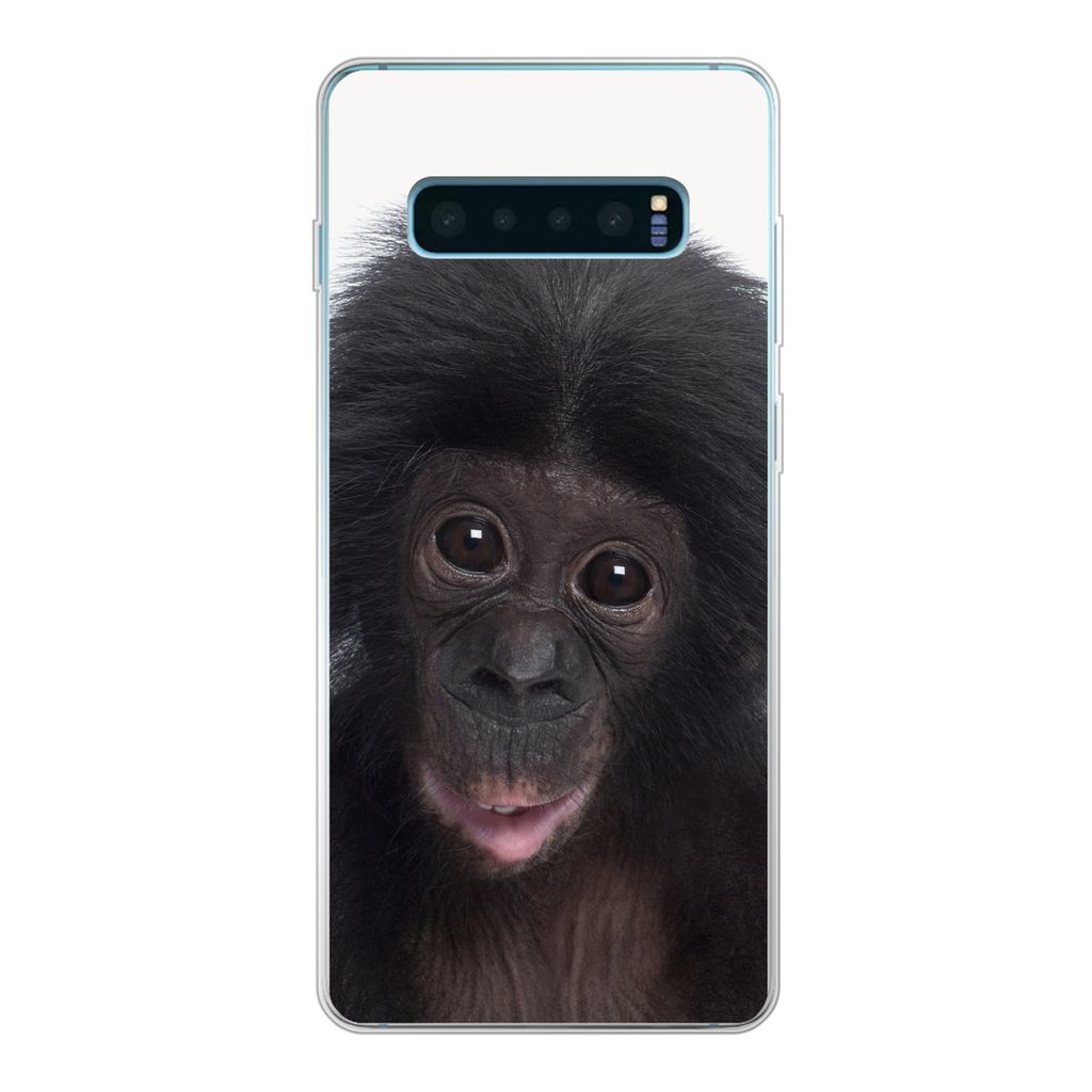 MuchoWow Handyhülle Schutzhülle Hülle für Samsung Galaxy S10 Lite Affe - Schimpanse - Porträt - Kinder - Jungen - Mädchen Silikon Softcase ...