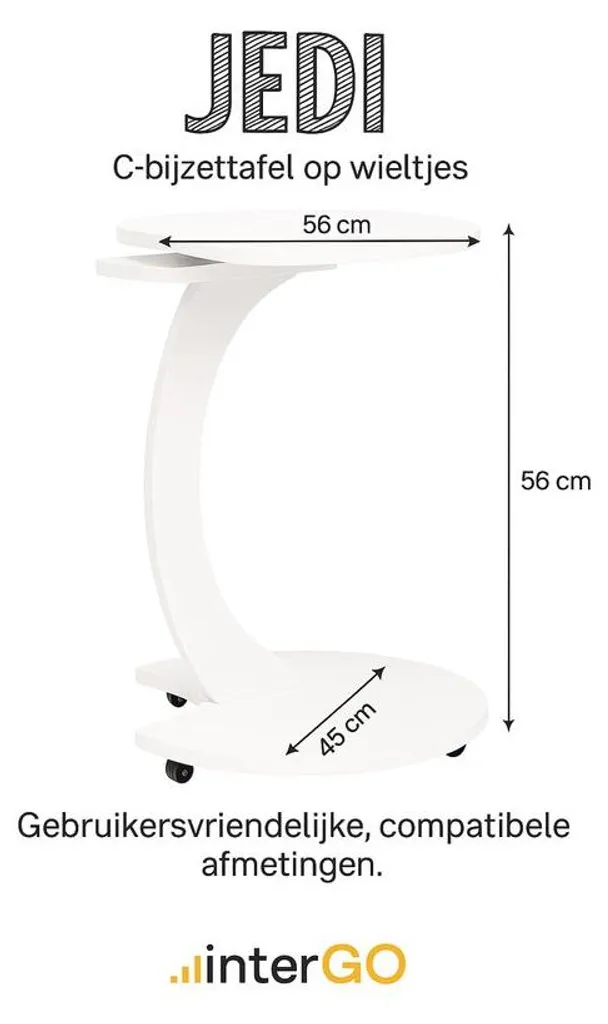 Support ordinateur portable InterGo en C, table d'appoint 45x45 cm blanc