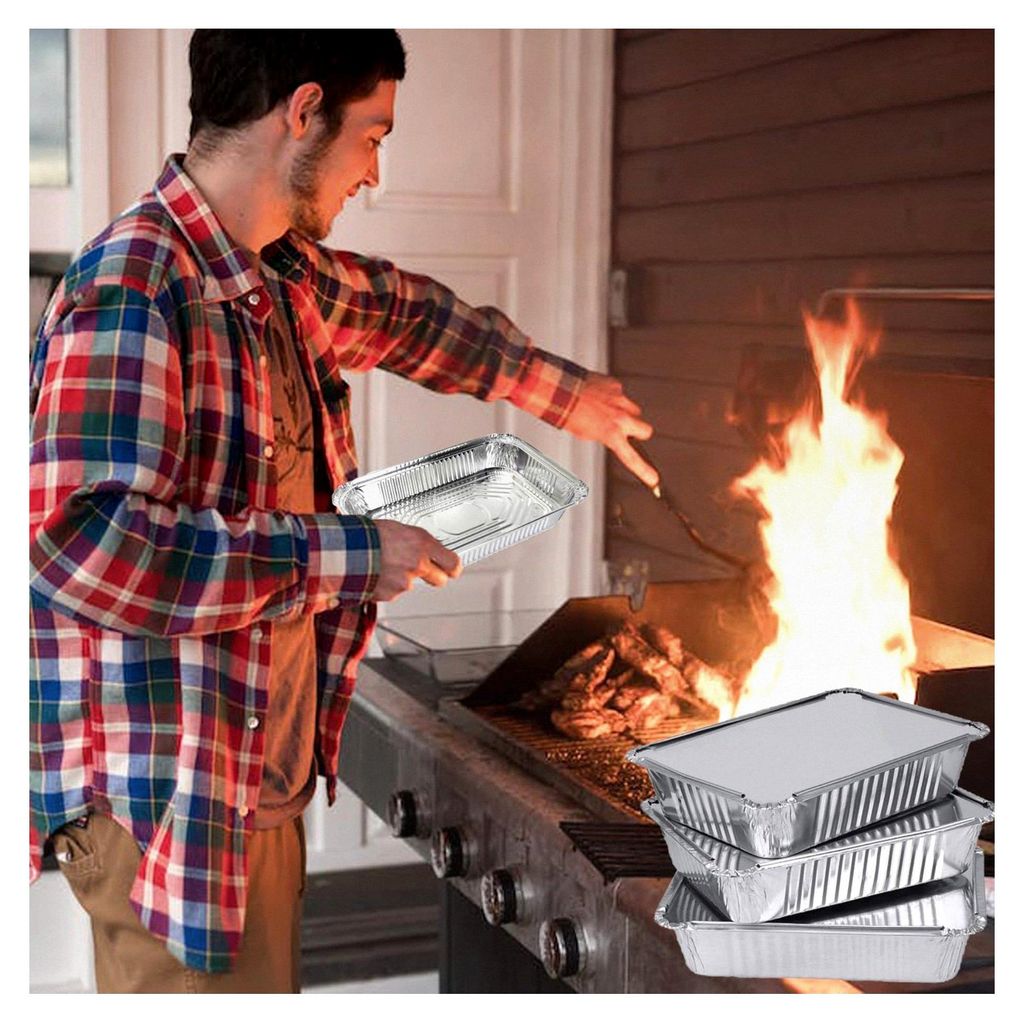 Aluminium-Grillschalen im Großformat mit Deckel, 20 Stück - 2200 ml Einwegschalen aus Aluminiumfolie