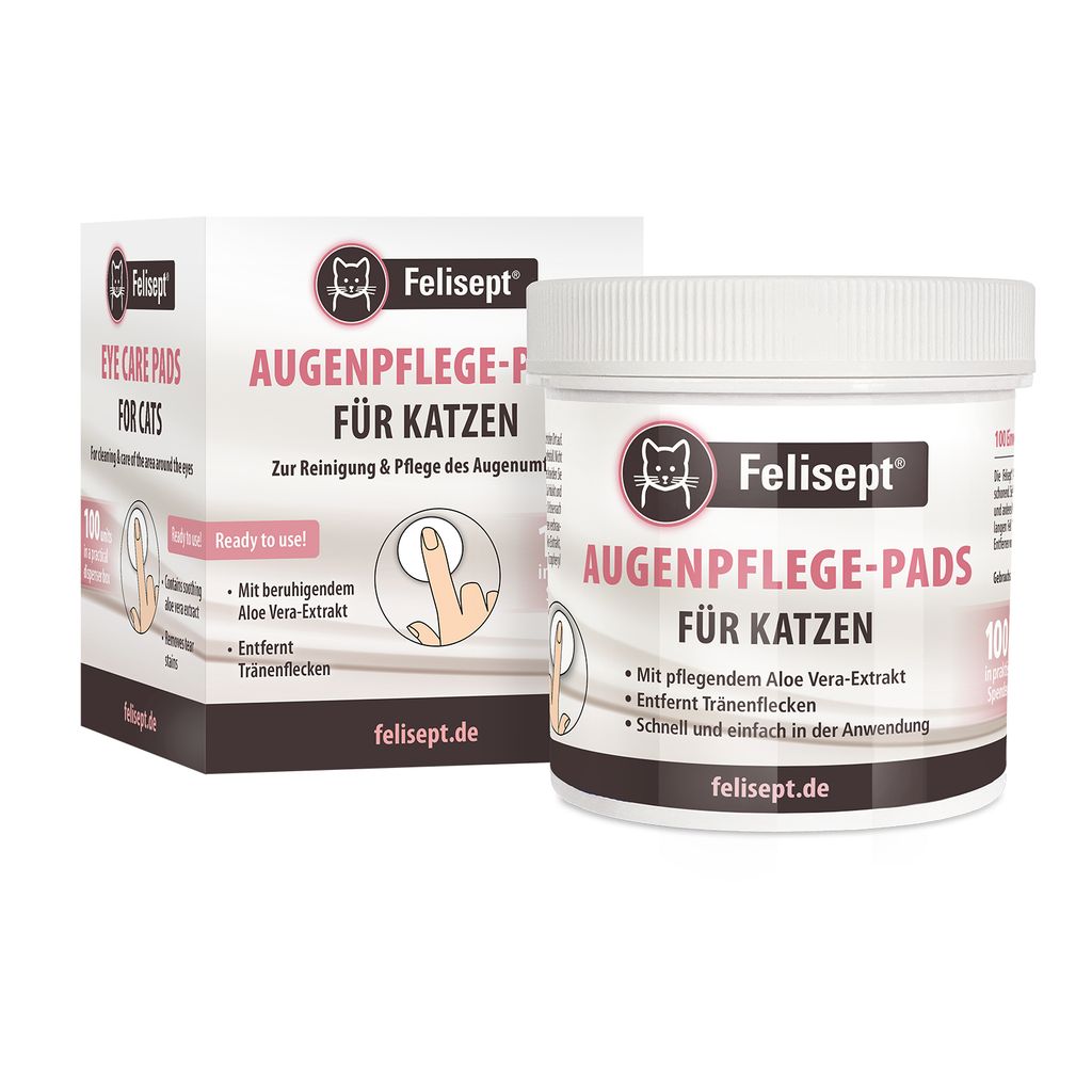 Felisept Augenpflege-Pads für Katzen 100 Stück - Mit Aloe Vera Extrakt - Fingerlinge zur Reinigung & Pflege des Augenumfelds - Katzen Pflege gege...