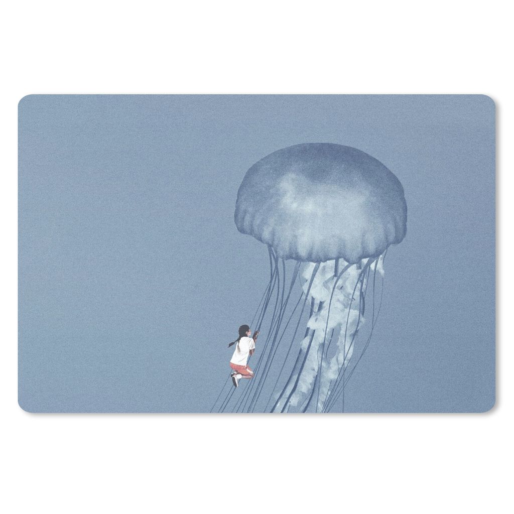 MuchoWow Schreibtischunterlage Kinder - Quallen - Meerestiere - Vintage 60x40 cm - XXL Mauspad - Großes Mauspad