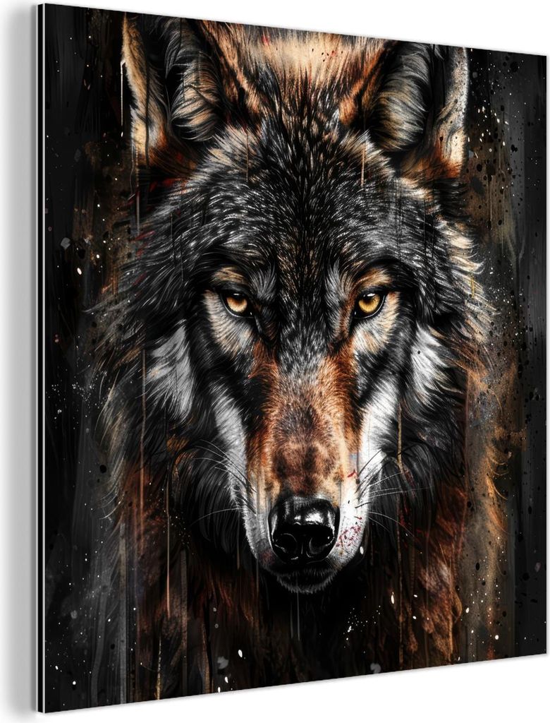 MuchoWow Wanddekoration Metall Metallbild Wandkunst 20x20 cm Tiere - Wolf - Porträt - Schwarz - Braun MuchoWow Aluminium Gemälde - Alu Dibond Bilder