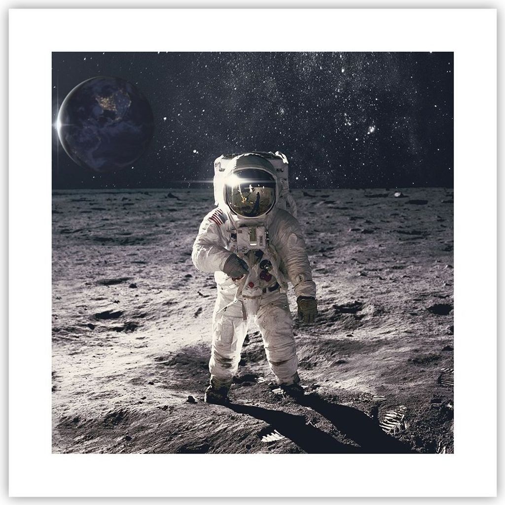 Poster - Poster ohne Rahmen - Mond Erde Astronaut - 40x40 cm - Wand Bild - Wanddeko - Wandbilder - Kunstposter - Wandposter - Bilder - Kunstdruck -...