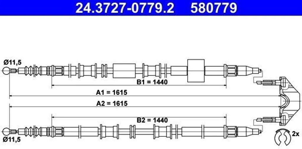 ATE Cavo Freno a Mano 24.3727-0779.2 Opel Meriva A - Qualità Originale