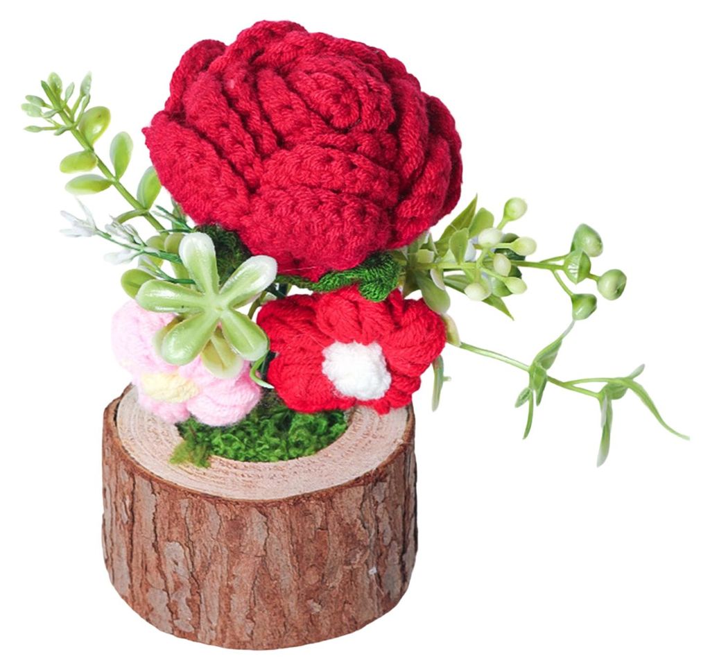 Handgehäkelter Topfblumenstrauß, künstliche gestrickte Blumen, ewige Blumengeschenke zum Muttertag, Valentinstag, Geburtstag