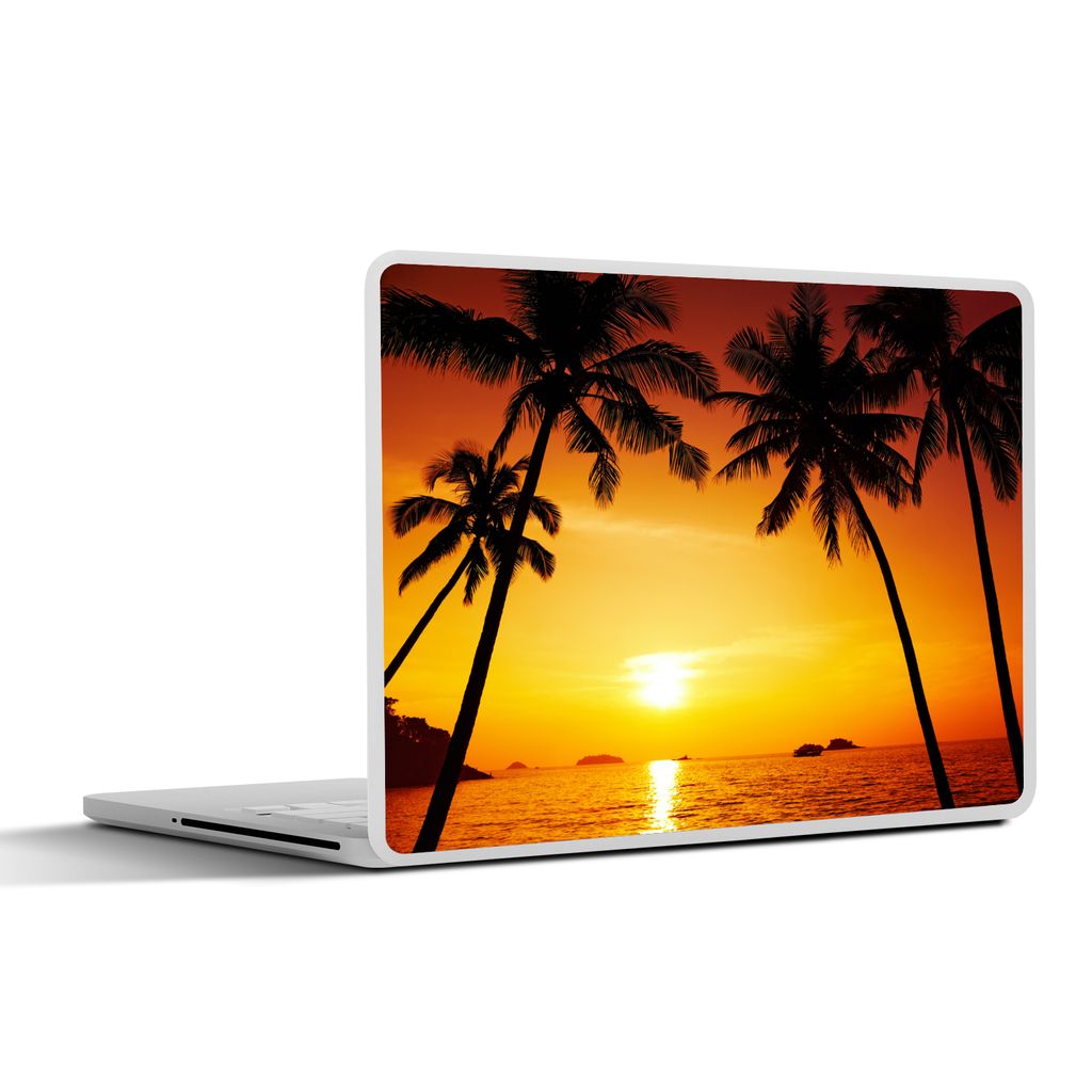 MuchoWow Laptop Aufkleber Sticker Cover Palme - Sonnenuntergang - Strand - Orange - Tropisch 30x22 cm - Laptop-Sticker