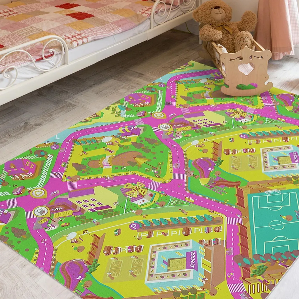 Tapis de jeu Campus Vert 140x200 cm - Tapis de rue sur mesure enfant
