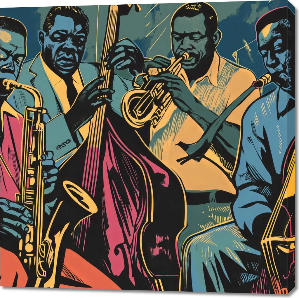 Tableau Image Jazzmani 100 x 100 cm en Gaze de Coton de Haute Qualité