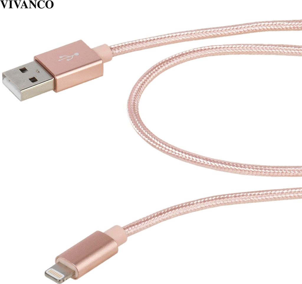 VIVanco Aufladekabel Apple 2,5 m - Nylon, Schnellladen, MFI-, Rosa