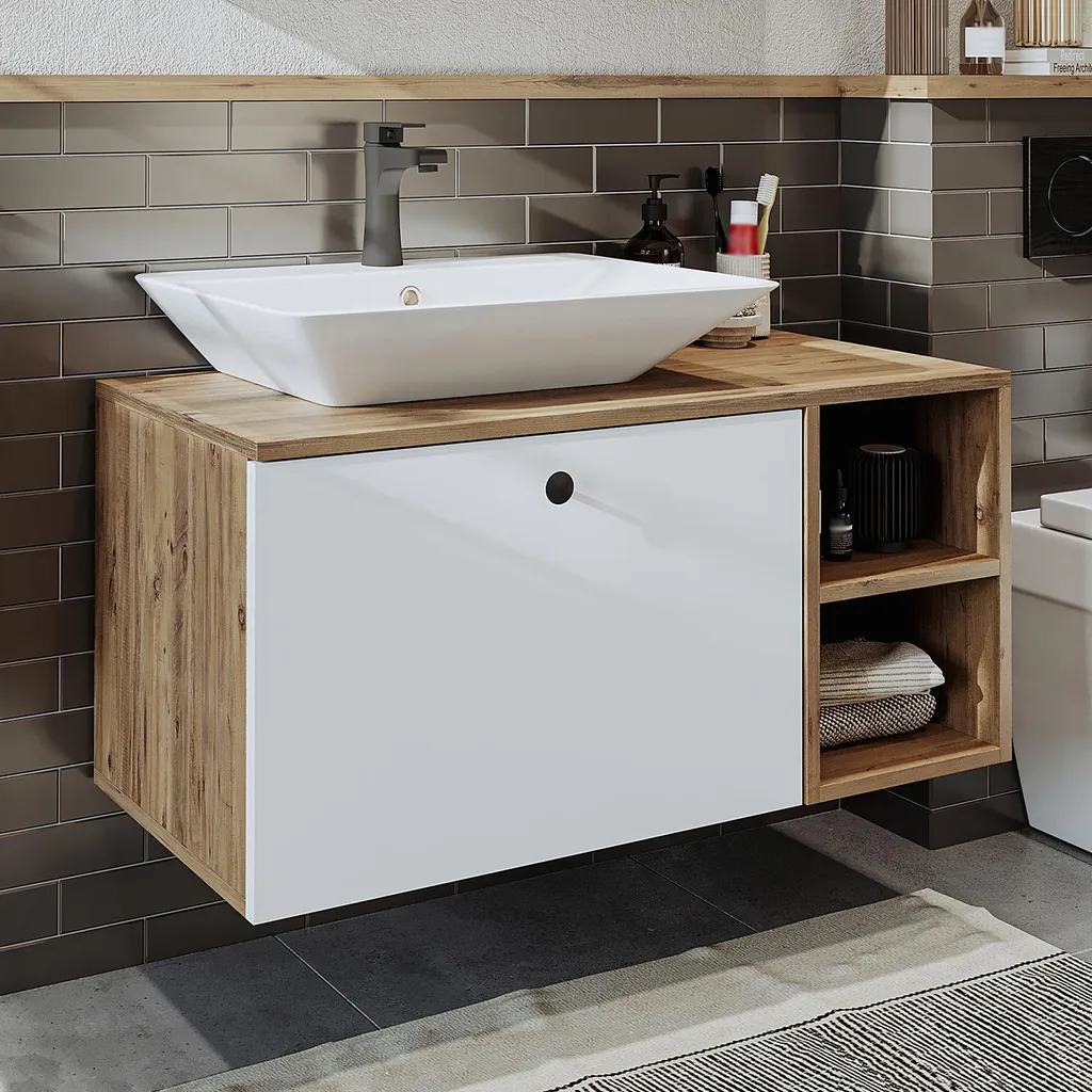 Ensemble meuble sous-vasque avec lavabo 95cm Roomart LOTUS-II Blanc