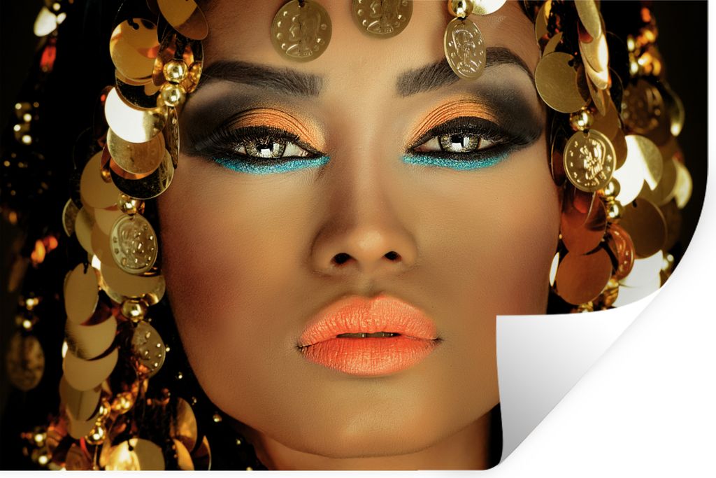 MuchoWow Wandtattoo Wandsticker Wandaufkleber Frau - Kleopatra - Gold - Schmuck - Make-up - Luxus 30x20 cm Selbstklebend und Repositionierbar - W...