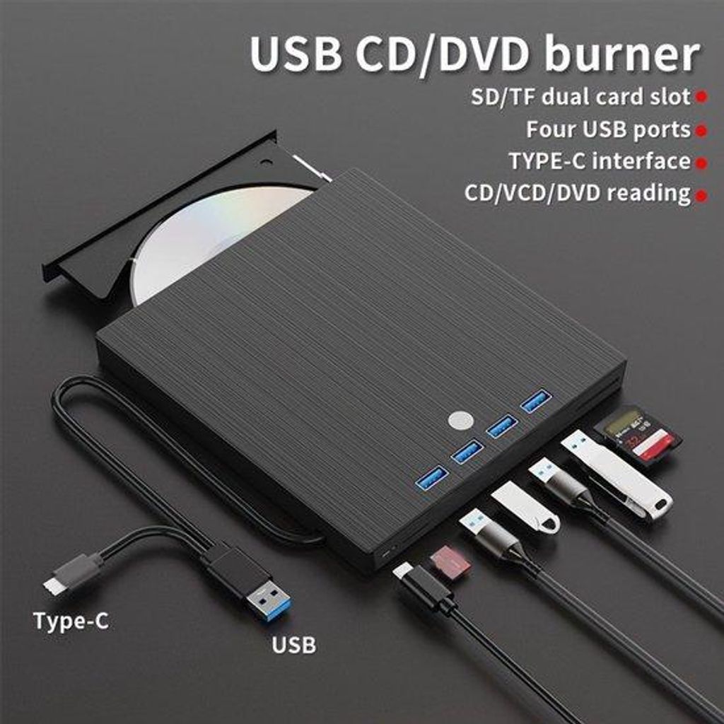 Multifunktionales externes Laufwerk, 7-fach USB 3.0, unterstützt externe USB-Sticks und Speicherkarten.