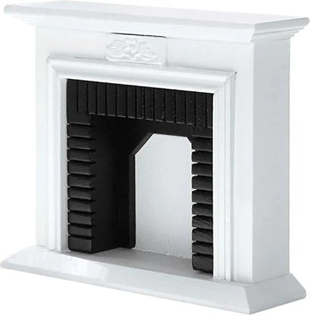 Accessoire cheminée blanche miniature en bois sculpté - Mobilier 1:12