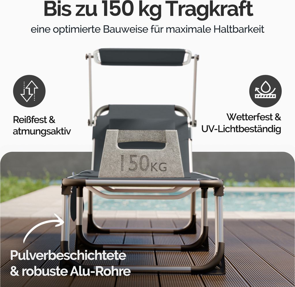 CASARIA® Sonnenliege klappbar Wetterfest mit Dach Produktbild 5