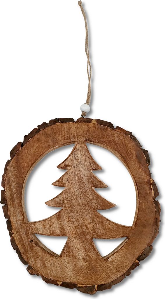 Mango-Holz Dekohänger Tannenbaum braun 29 x 32cm Fenster-Deko Walddeko Dekoration Baumscheibe Rinde