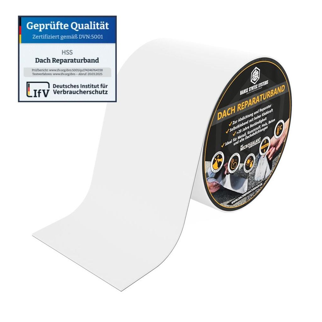 Dach Reparaturband DIY selbstklebend MicroSealant – Dichtband für Dach, Wohnwagen, Dachrinne & Leck Reparatur, sofort wasserdicht, Weiß 2,5m x ...