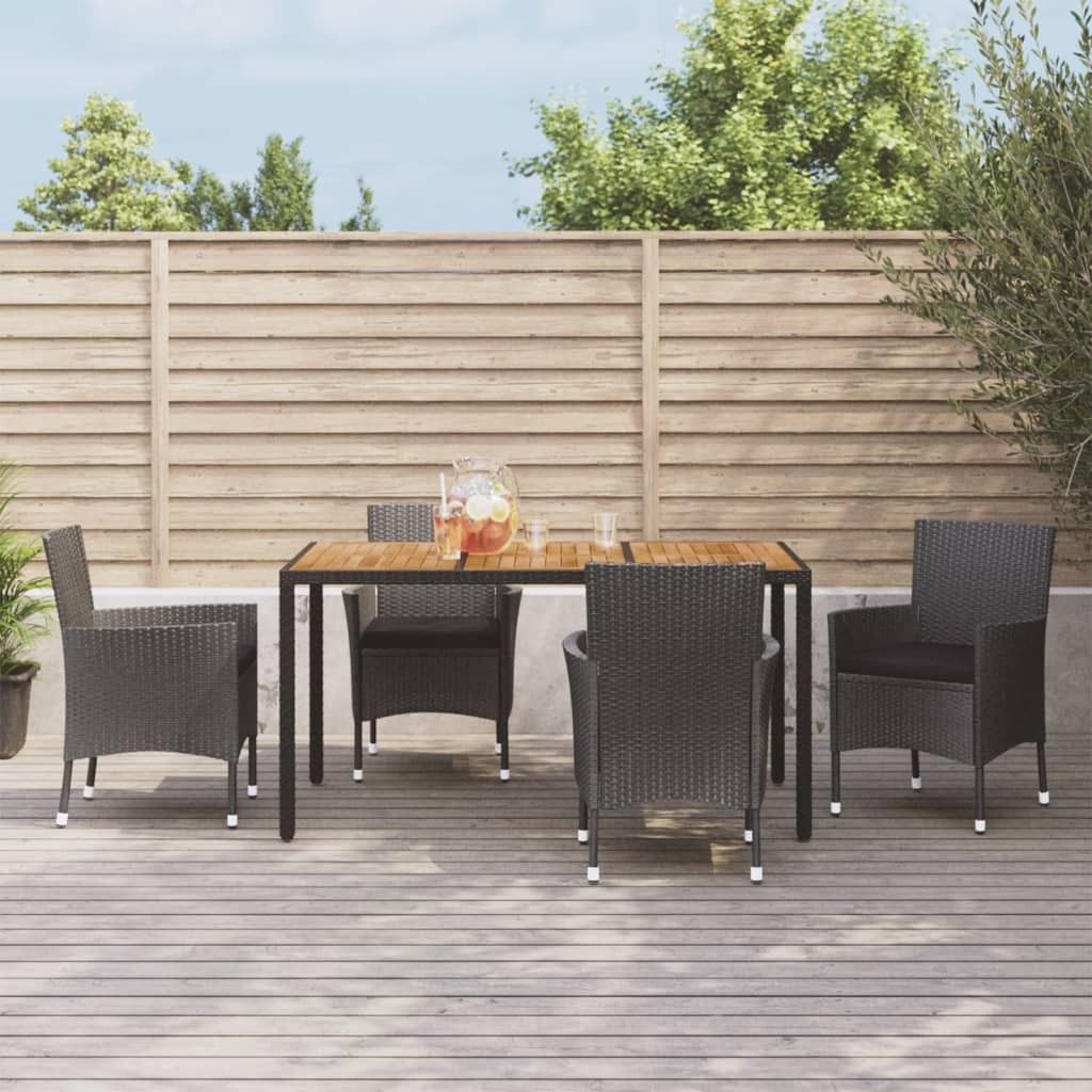 Maison Exclusive - 5-tlg. Garten-Essgruppe mit Kissen Schwarz Poly Rattan