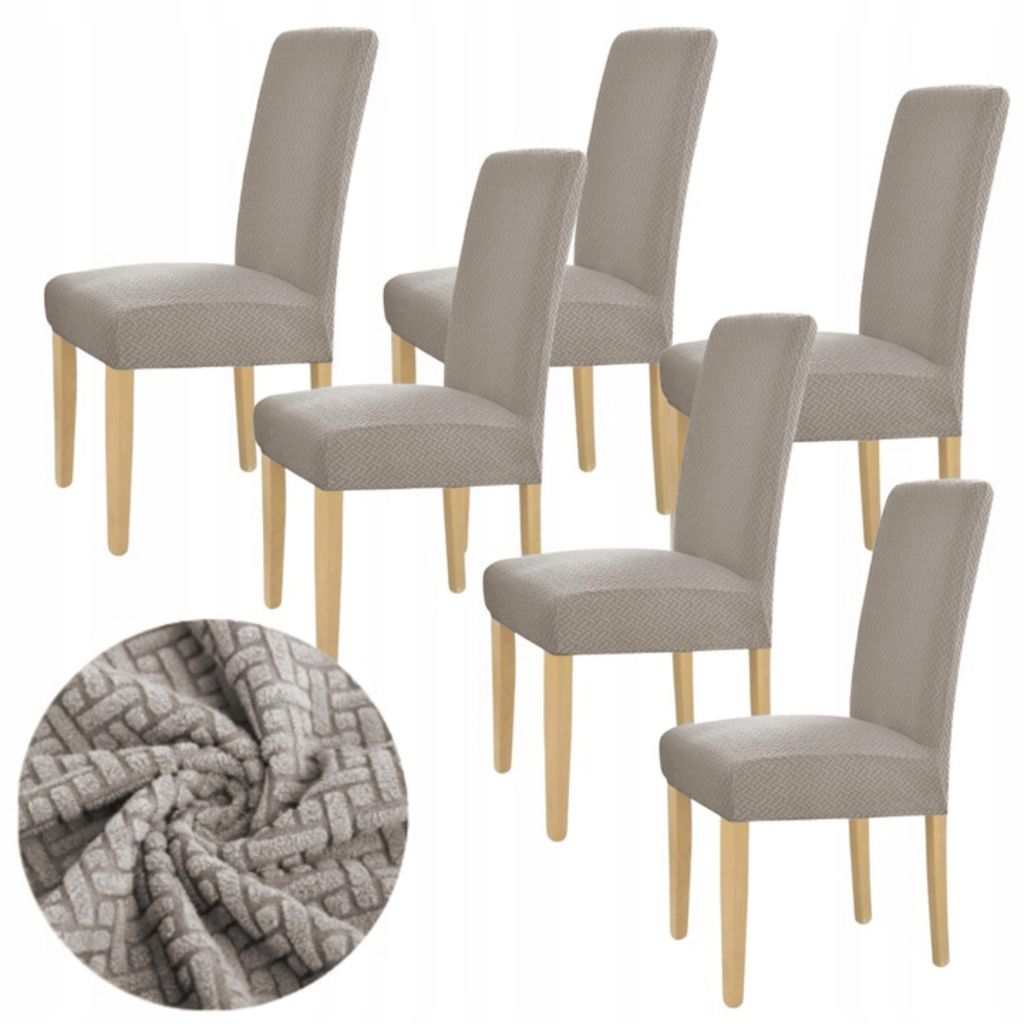 Stuhlhussen - 6 Stück - Graubeige Jacquard - Universeller Produktbild 