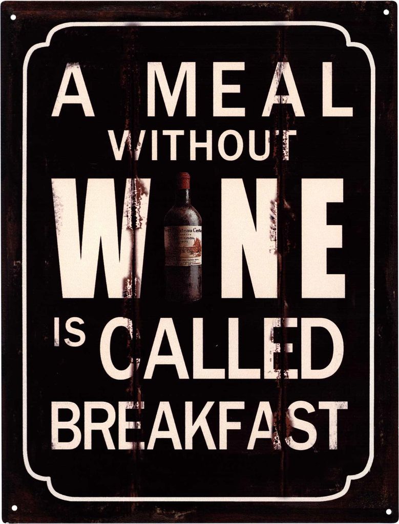 Moritz Deko Blechschild Sprüche Wein Wine is Breakfast Metallschild Retro Vintage-Design zur Dekoration Wanddekoration