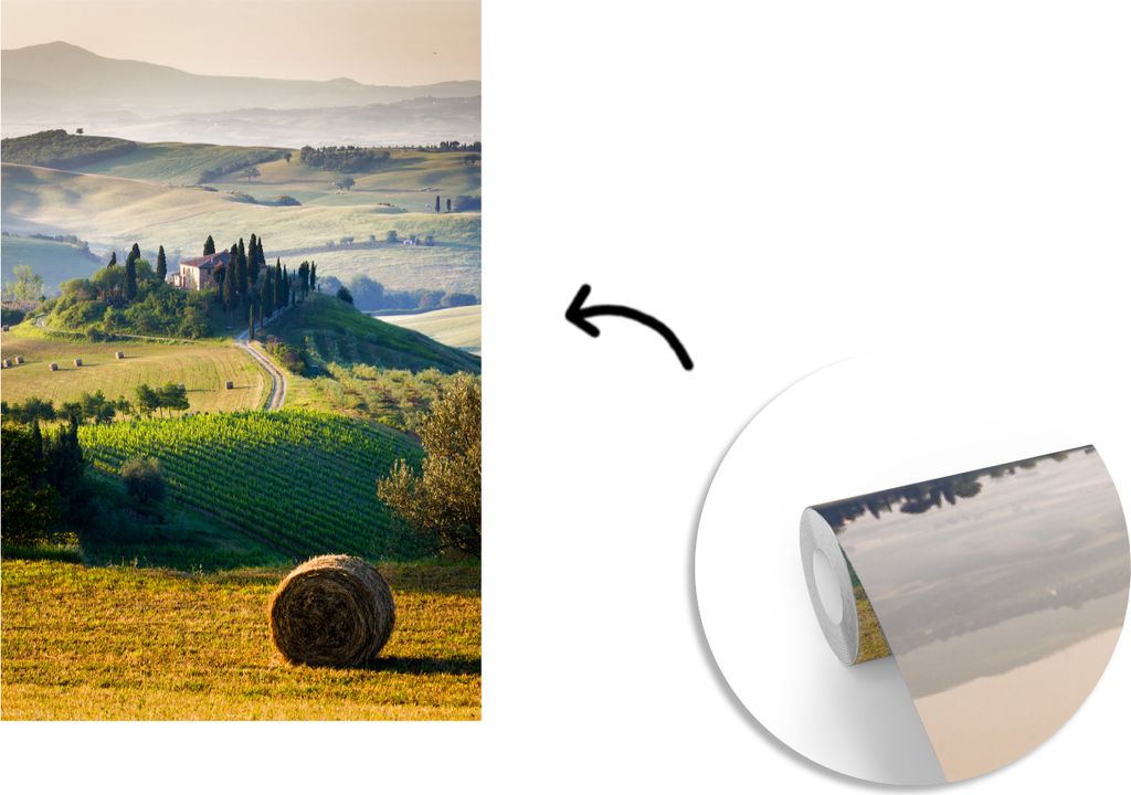 MuchoWow Fototapete für Wohnzimmer oder Schlafzimmer Wandtapete Vinyl Motivtapete Toskana - Landschaft - Grün - 190x280 cm - Küche