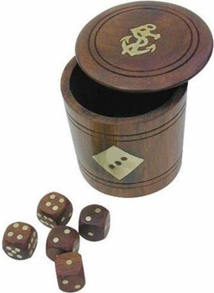 Sea - Club Würfel-Becher mit 5 Würfeln, Holz, Höhe 7,5 cm, Ø 7,5 / 6 cm