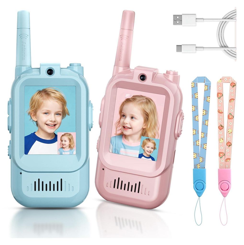 2 Video-Walkie-Talkies für Kinder, geeignet für Jungen und Mädchen im Alter von 3 bis 12 Jahren zum Spielen mit der Familie