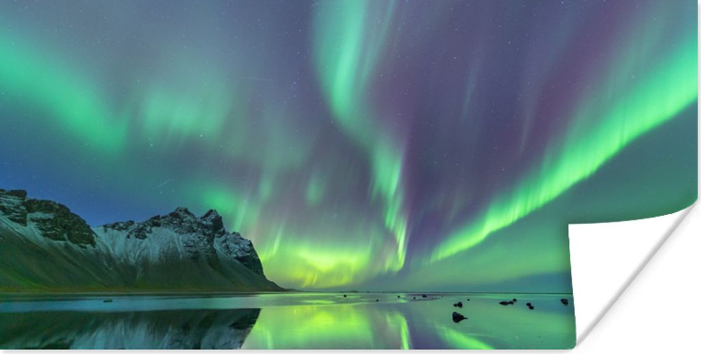 MuchoWow Poster Aurora - Nacht - Meer 40x20 cm - Poster für die Wand - Poster Schlafzimmer