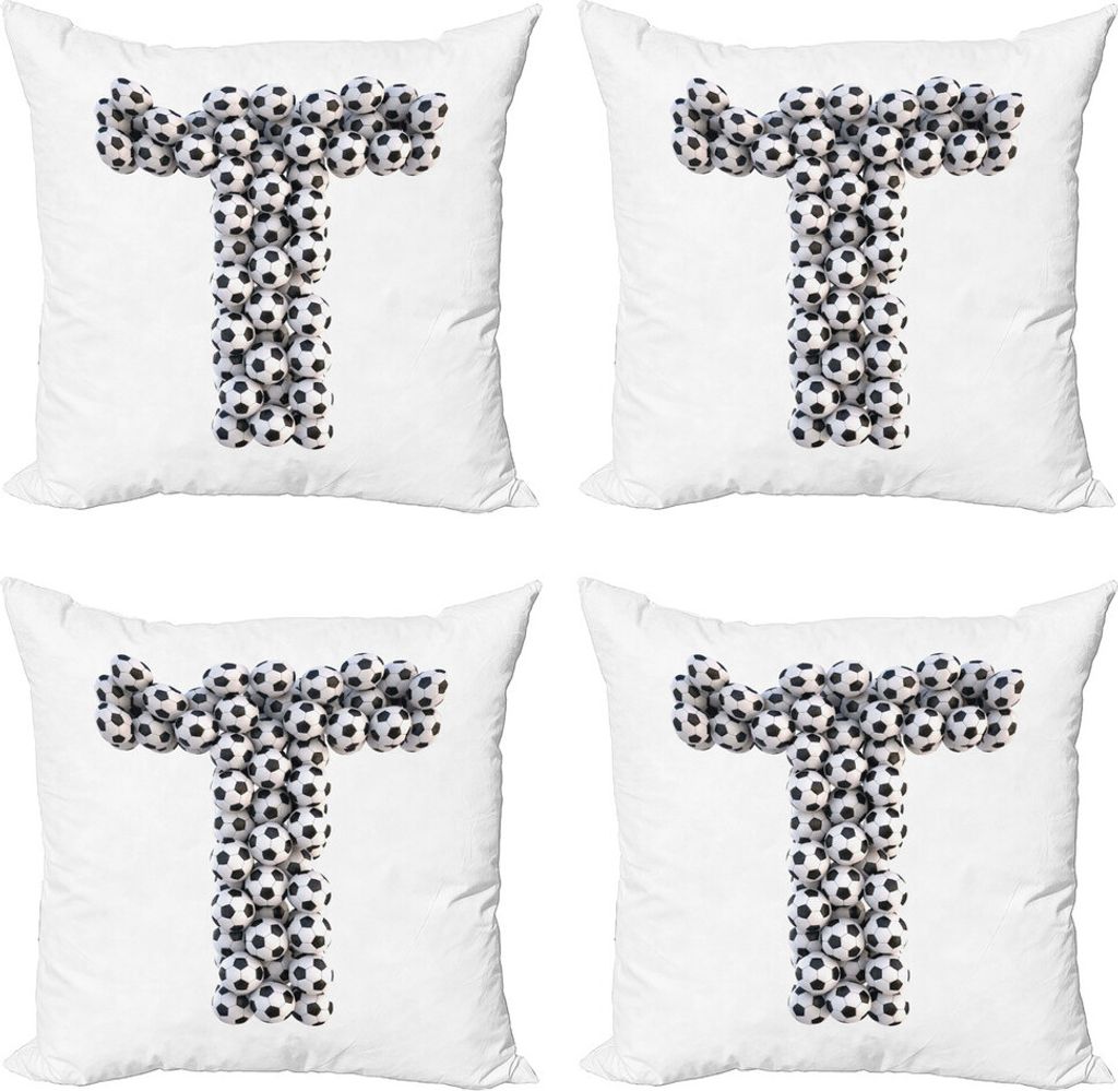 ABAKUHAUS Buchstabe T Kissenbezug Set (4 Stück), Sportwettbewerb, Moderner Doppelseitiger Digitaldruck, 45 cm x 45 cm, Schwarz und weiß