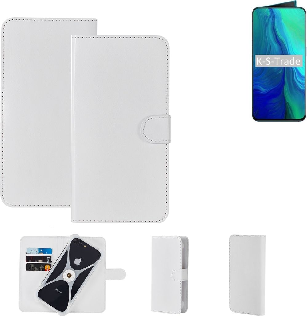 K-S-Trade Handy Hülle Schutz Hülle kompatibel mit Oppo Reno Cover Case Bookstyle Bumper weiß 1x