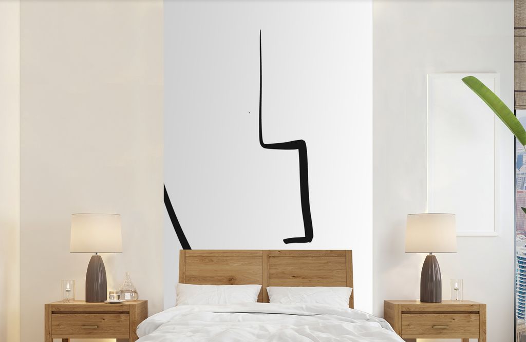 MuchoWow Fototapete für Wohnzimmer oder Schlafzimmer Wandtapete Vinyl Motivtapete Gesicht - Frau - Minimalismus - 120x240 cm - Hintergrundbild