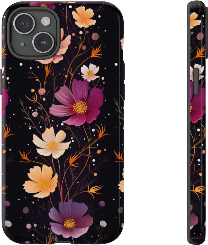 Elegantes Blumenmuster im Kosmos-Stil – Hülle Kompatibel mit iPhone 15 Plus