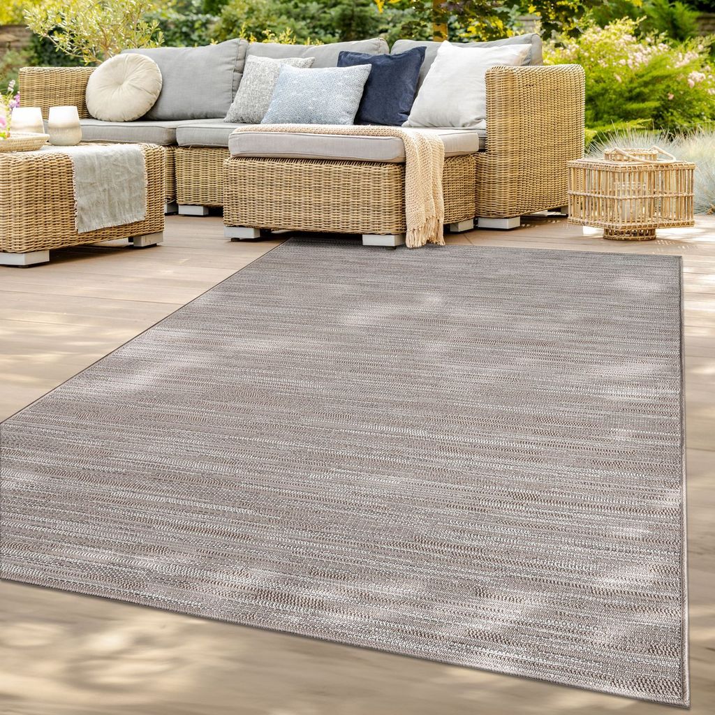 TT Home In-& Outdoorteppich Wetterfest Terrasse Balkon Esszimmer Modernes Boho Design Skandinavisch Meliert Unifarben Größe 200x280 cm
