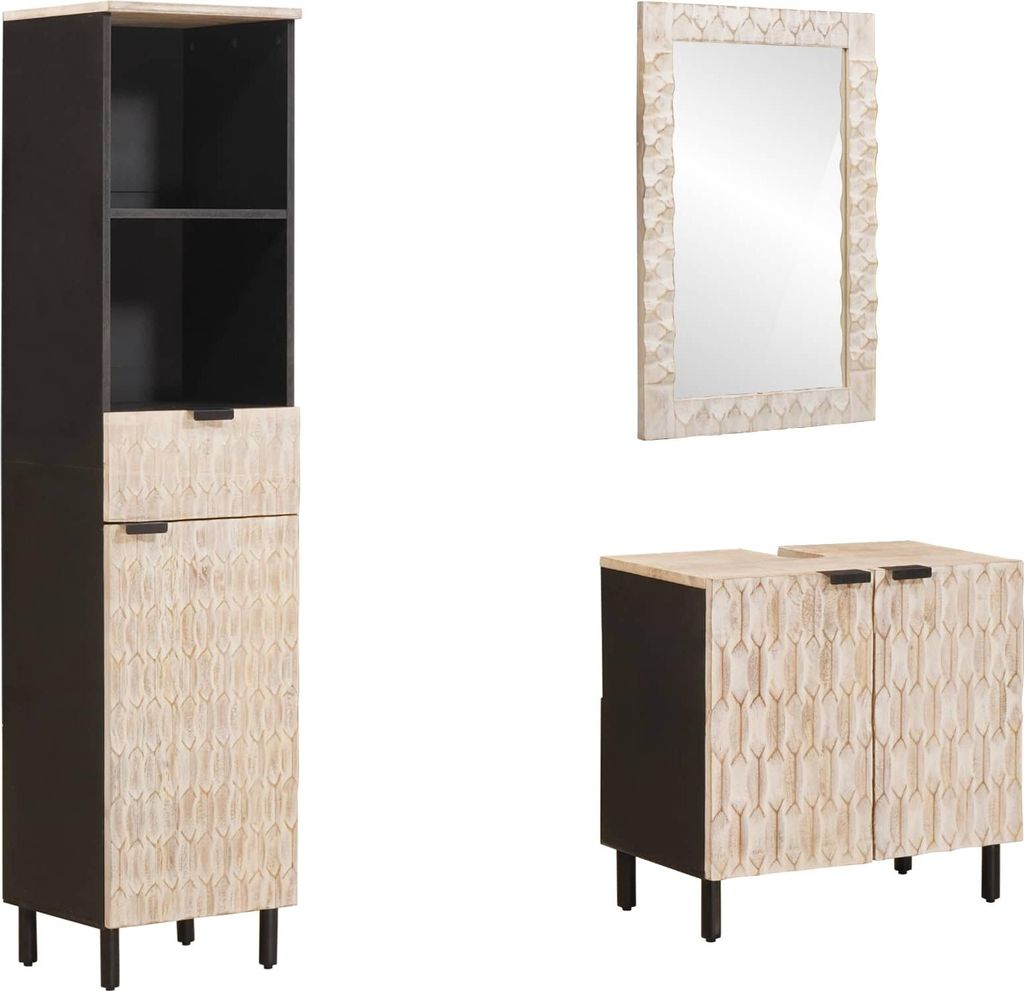 Badezimmer Sets mit Regal 3 pcs Weiße gewaschene Oberfläche