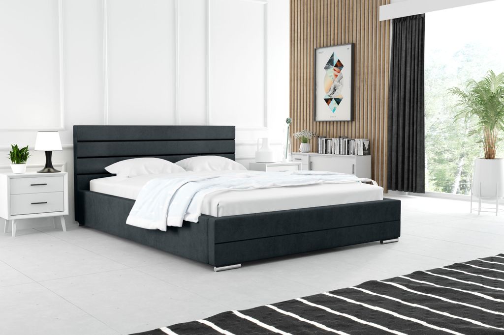 ADIDAR Matteo Polsterbett 180x200cm Doppelbett Metal - Metallrahmen mit hydraulischen Liefern Bett mit Bettkasten und Lattenrost - Premium (Schwarz...