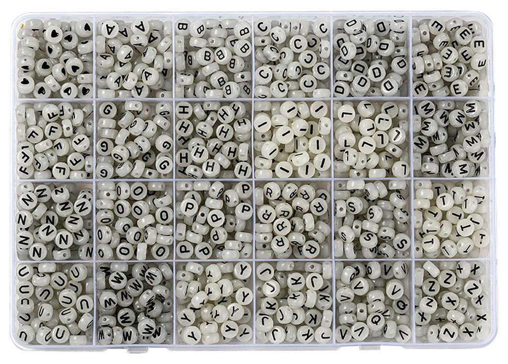 1200 Stück lose Perlen mit 26 Buchstaben, im Dunkeln leuchtende runde Acrylperlen, leuchtende schwarze Buchstabenperlen, DIY-Schmuckzubehör für ...