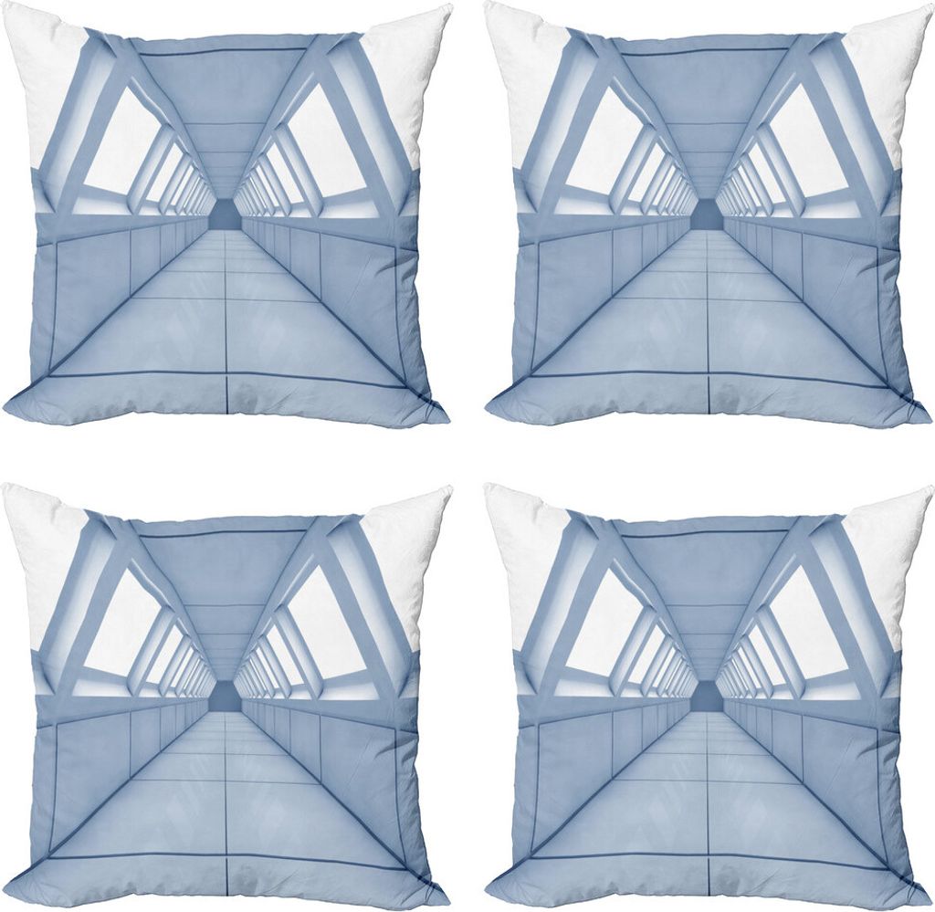 ABAKUHAUS Futuristisch Kissenbezug Set (4 Stück), Korridor von Spaceship, Moderner Doppelseitiger Digitaldruck, 60 cm x 60 cm, Weiß