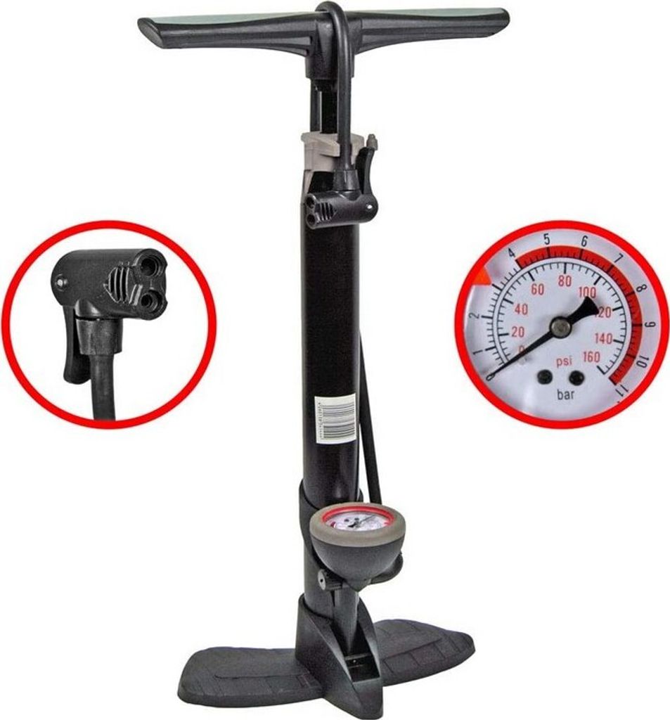 KS-Direkt Alu-Standfußpumpe mit Manometer Luftpumpe Standpumpe Fahrradpumpe