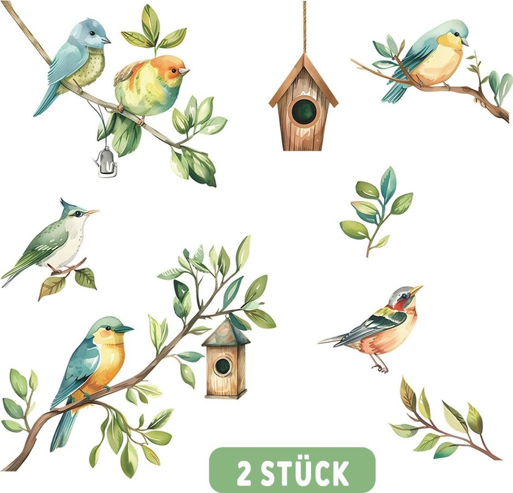 Fensterbilder Winter Vögel, 2 Bögen Fensterbilder Selbstklebend, Statisch Haftende Fensteraufkleber, Wiederverwendbare Fensterdeko für Winter