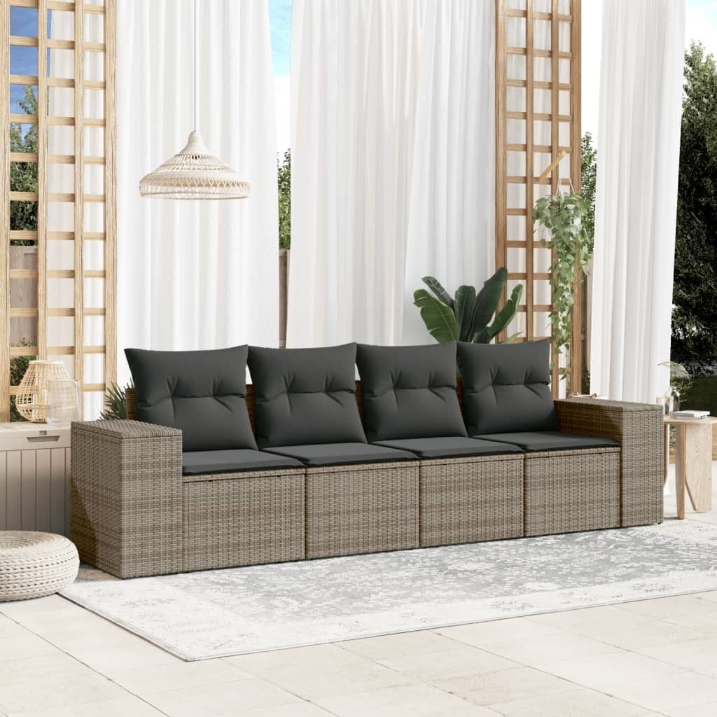 Design 4-tlg. Garten-Sofagarnitur mit Kissen Grau Poly Rattan, Gartenmöbel-Sets 2024 Neu