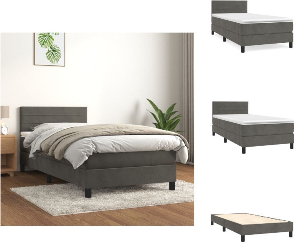 vidaXL Boxspringbett mit Matratze Dunkelgrau 90x190 cm Samt - Betten & Bettgestelle
