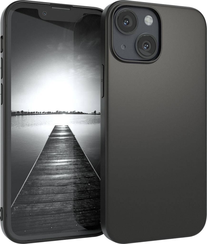 EAZY CASE Handyhülle Silikon für Apple iPhone 13 Mini Solid Black hoher Rand für Bildschirm & Kamera, Flexibles Silikon, extra dünn und leicht