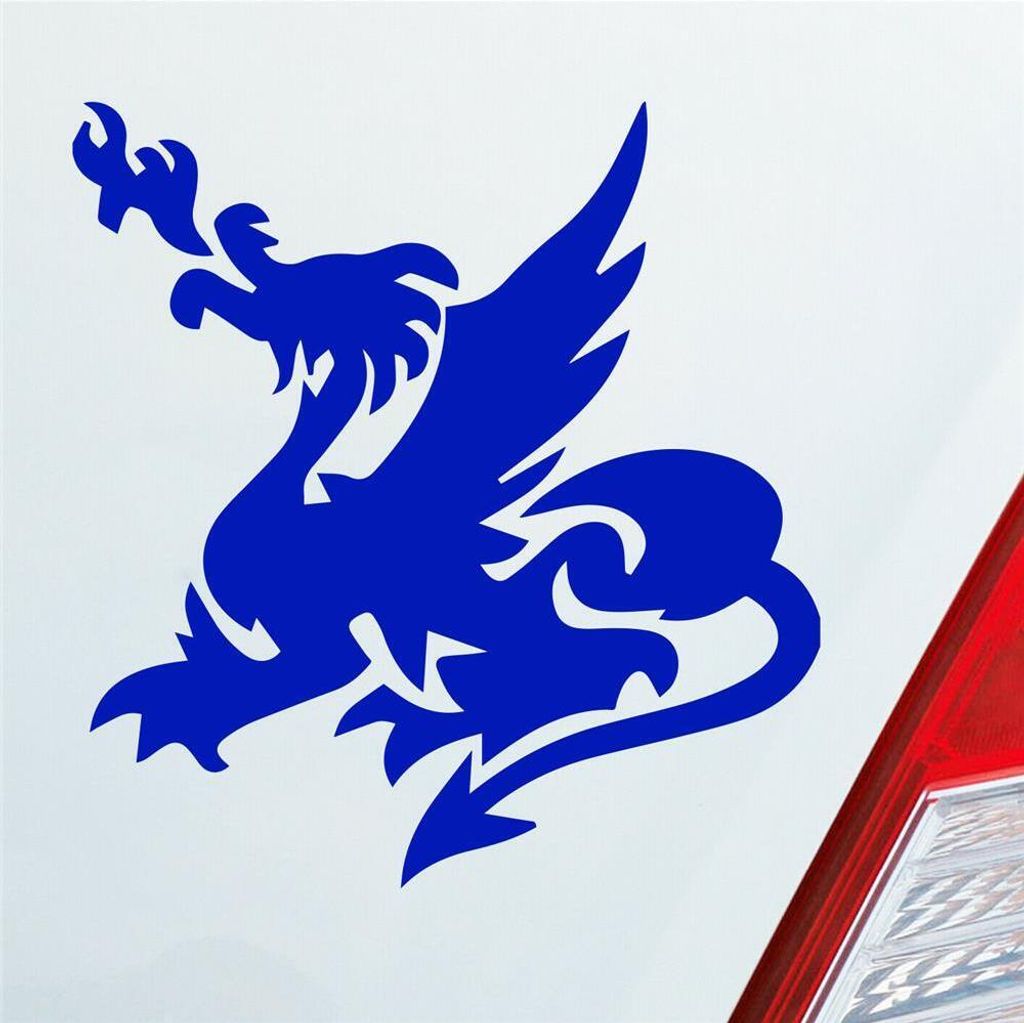 Auto Aufkleber Chinesischer Drache Dragon Fire 10x9,5 cm Dunkelblau Sticker Heckscheibenaufkleber
