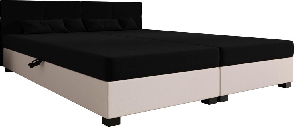 AURA SOFA Boxspringbett DYLAN DOUBLE 180x195 Komplett-Set mit Bonell Matratze, Polsterbett mit Bettkästen - Hellbeige/Schwarz, SAWANA 01/14